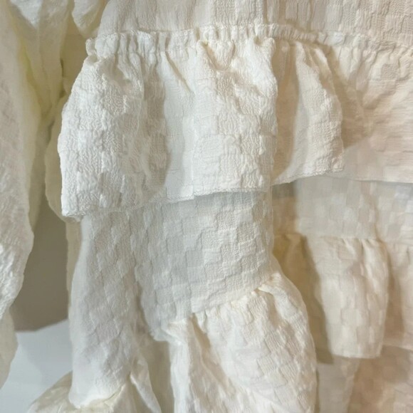 Ruffled White Mini Dress with Puffy Sleeves Size S - Summer Wedding Shower - Picture 6 of 16